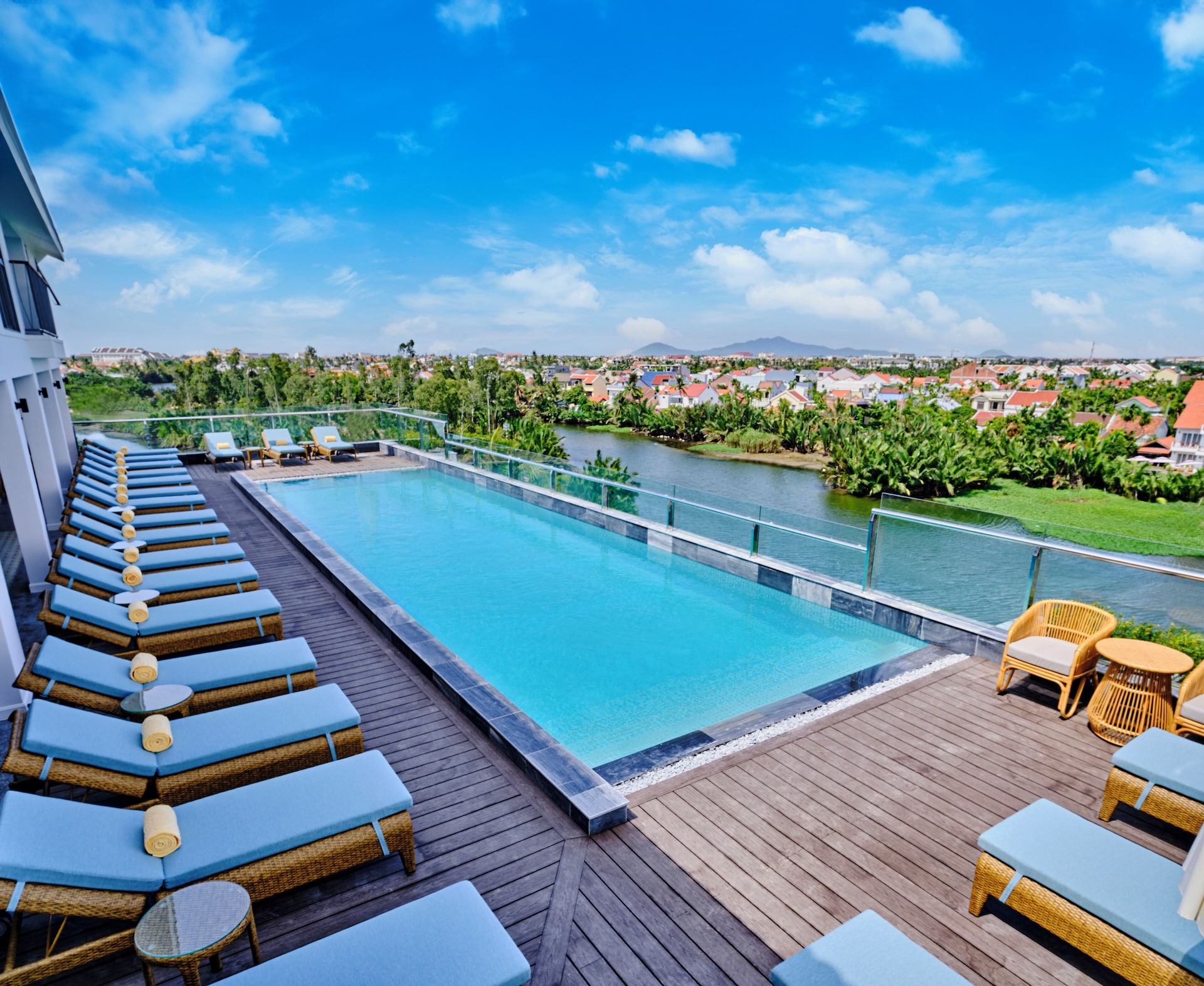 Riverside deck with woven seating