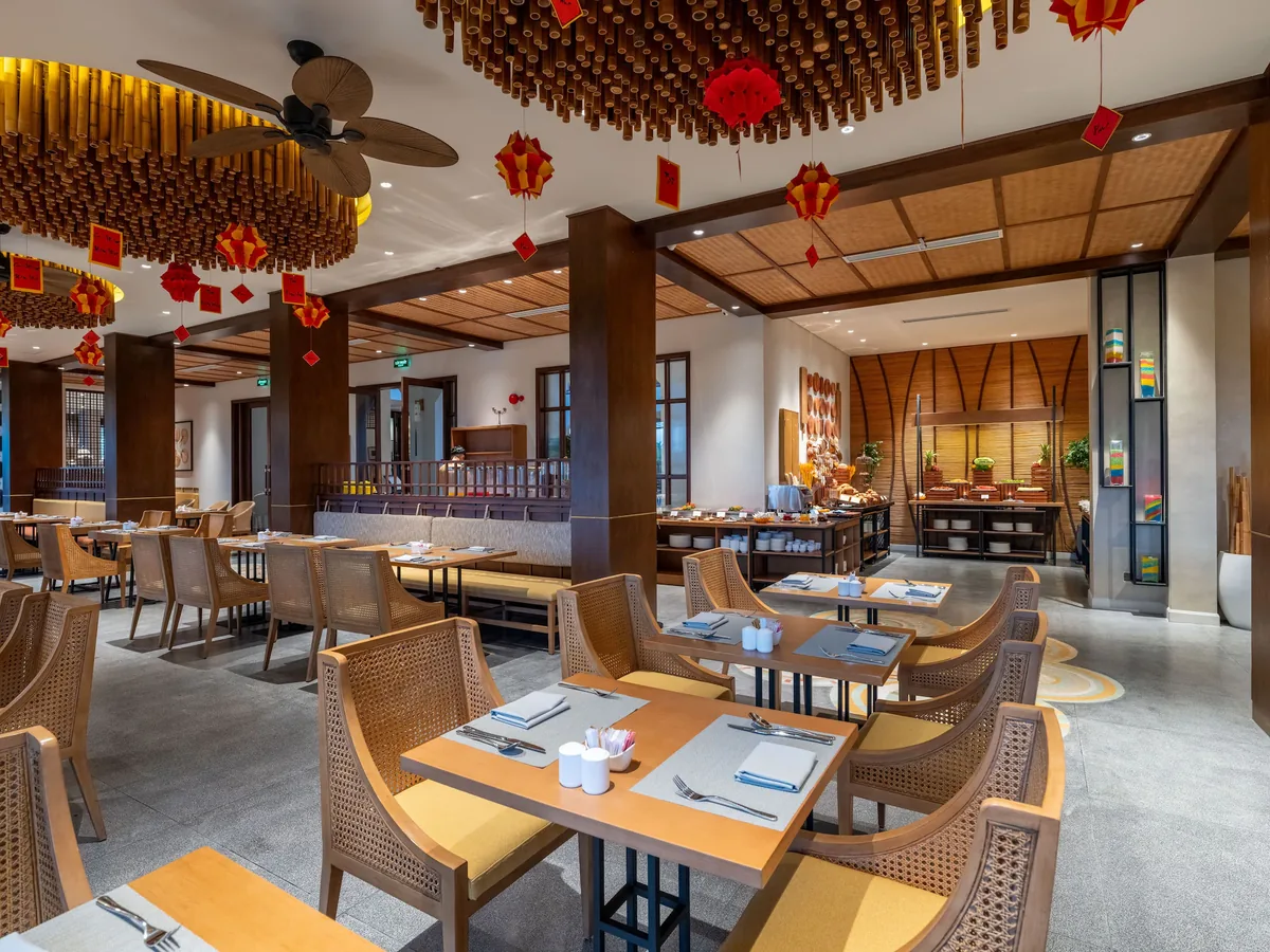 Lobby seating area with Vietnamese decor