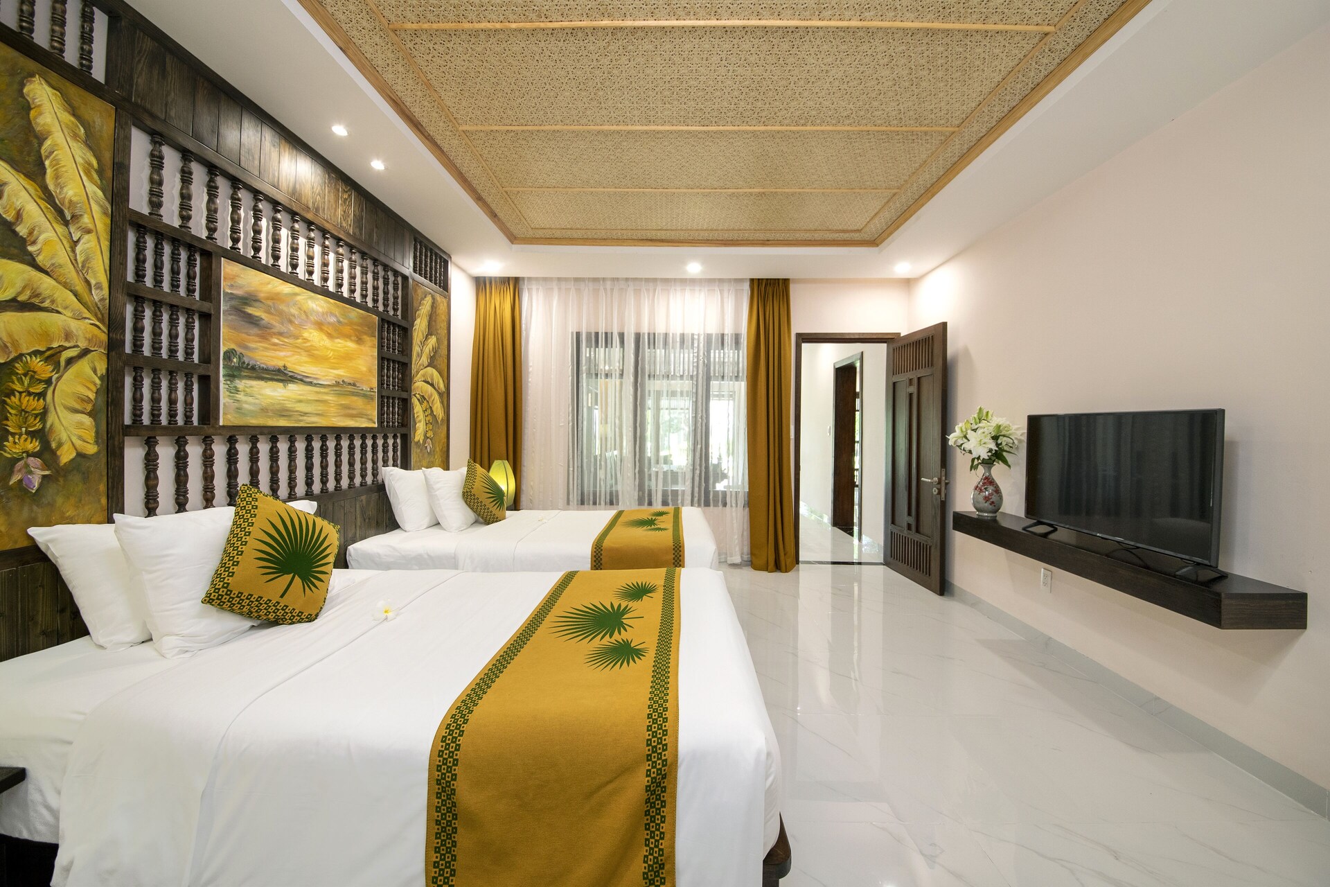 Beachfront bungalow bedroom with terrace