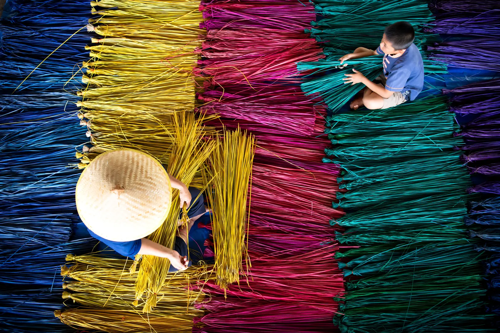 Processing flax fibers into vibrant colors