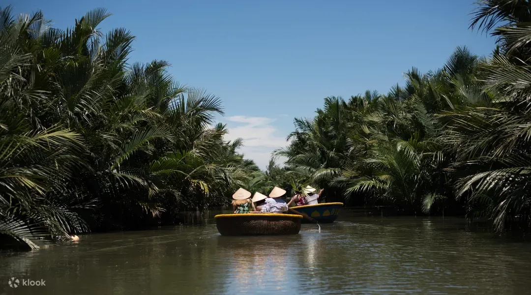 Basket boats gliding through Cam Thanh coconut forest